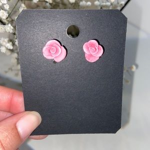 Handmade Pink Rose Earrings With Gold Stud
